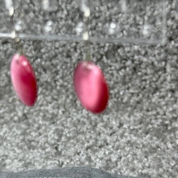 Pink Cats Eye Drop Earrings With Silver Tone Hooks Pierced Women Jewelry - Picture 11 of 14